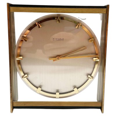 Vintage 1960s Hollywood Regency Brass Glass Table Clock from Kienzle, Germany-QZ-1441765