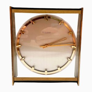 Vintage 1960s Hollywood Regency Brass Glass Table Clock from Kienzle, Germany-QZ-1441765