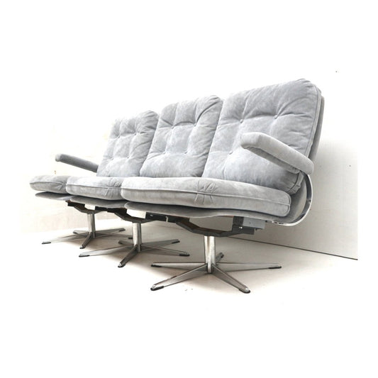 Vintage 3-Seater Sofa with Gray Suede Upholstery, 1970s