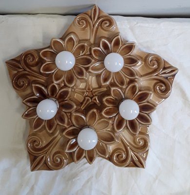 Vintage 5-Flame Flower Wall Lamp in Ceramic, 1980s-HOI-1329055