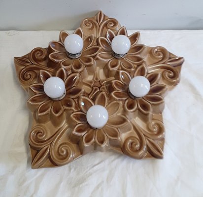 Vintage 5-Flame Flower Wall Lamp in Ceramic, 1980s-HOI-1329055