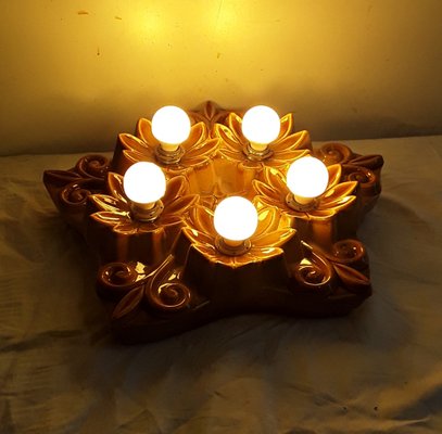 Vintage 5-Flame Flower Wall Lamp in Ceramic, 1980s-HOI-1329055