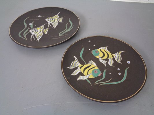 Vintage 717 Ceramic Plates with Fishes from Ruscha, 1970s, Set of 2-RDW-845077