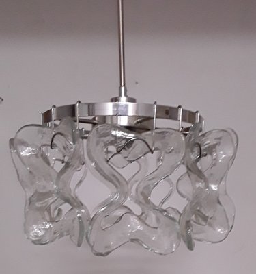 Vintage 8 Murano Ice Glass Elements Ceiling Lamp with Chrome-Plated Metal Frame from Kalmar Franken KG, 1970s-HOI-742186