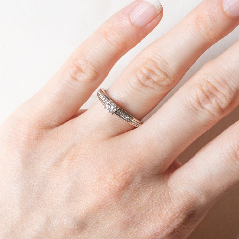 Vintage 9k White Gold Ring with Brilliant Cut Diamonds, 1970s