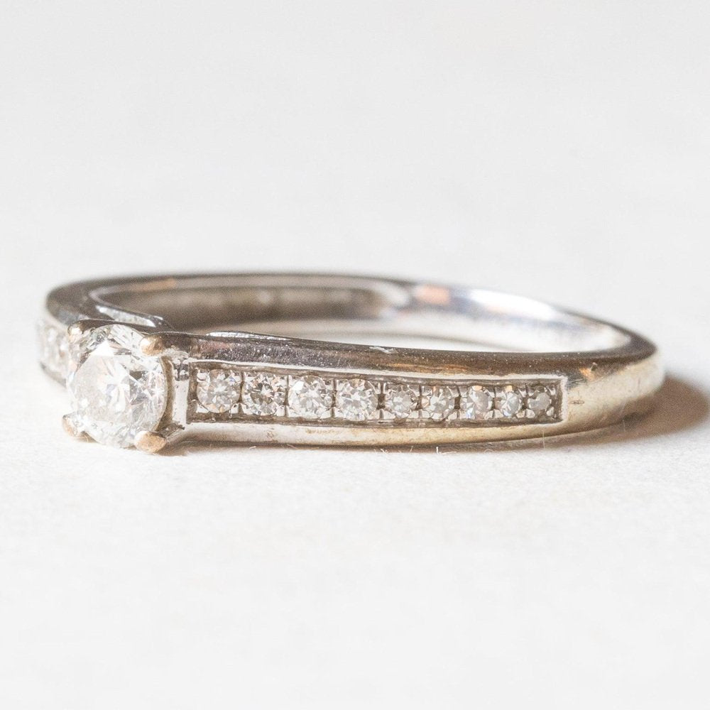 Vintage 9k White Gold Ring with Brilliant Cut Diamonds, 1970s