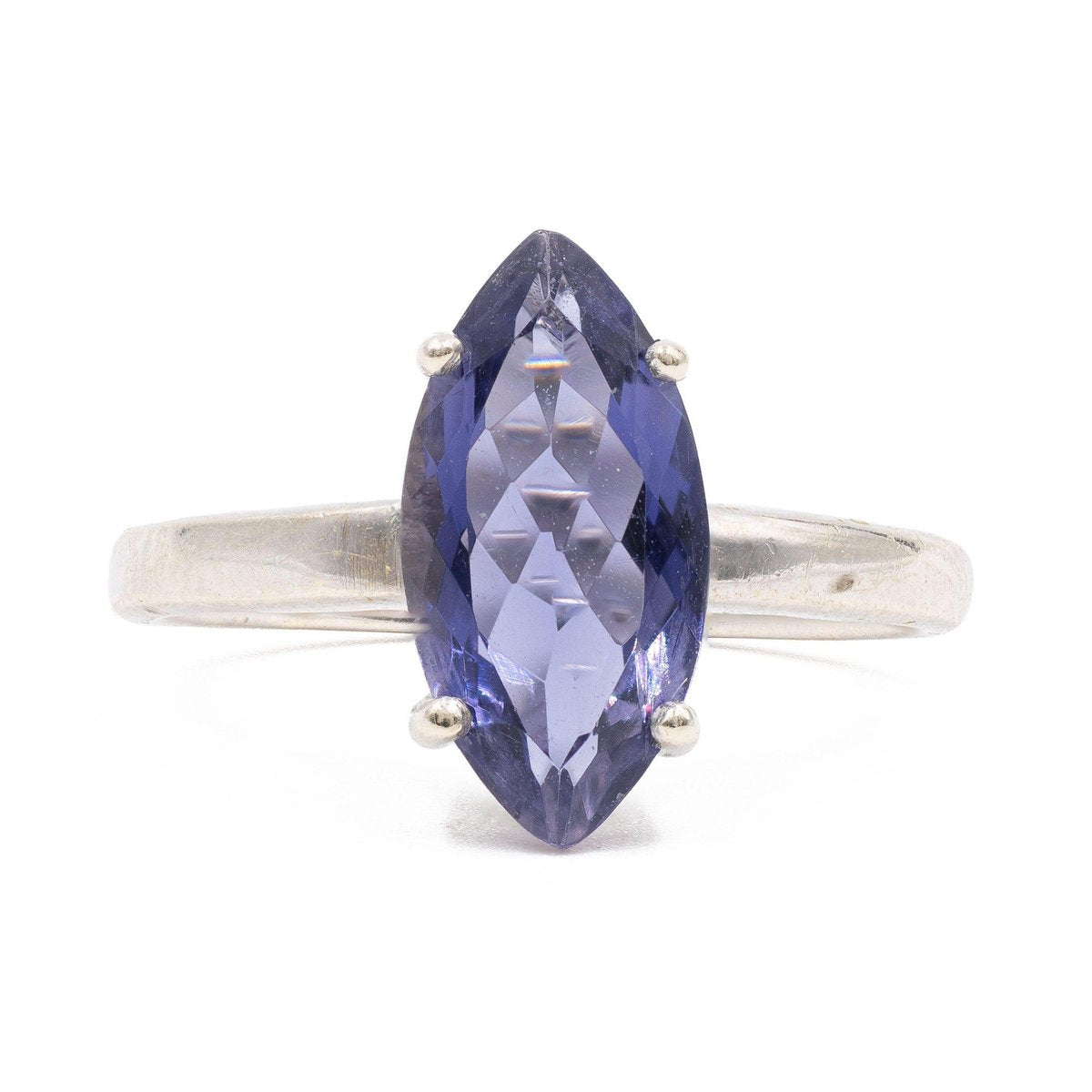 Vintage 9k White Gold Ring with Marquise-Cut Iolite, 1980s