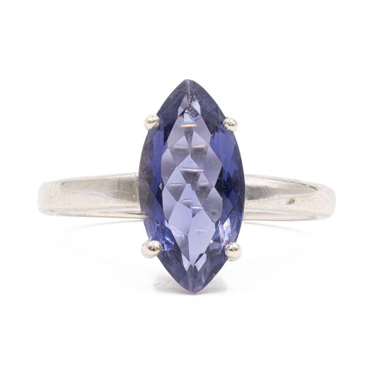 Vintage 9k White Gold Ring with Marquise-Cut Iolite, 1980s