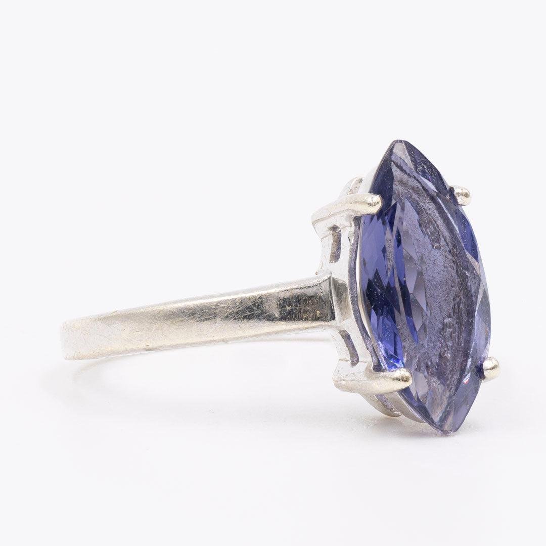 Vintage 9k White Gold Ring with Marquise-Cut Iolite, 1980s