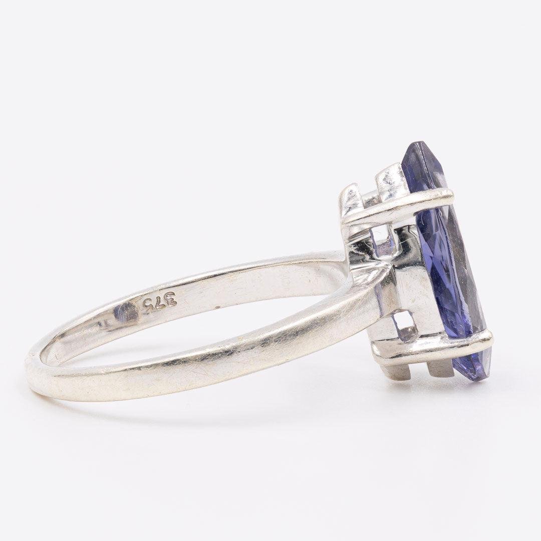 Vintage 9k White Gold Ring with Marquise-Cut Iolite, 1980s