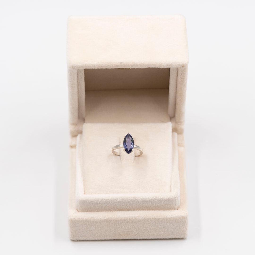 Vintage 9k White Gold Ring with Marquise-Cut Iolite, 1980s