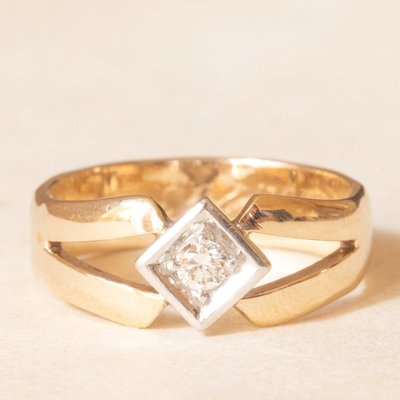 Vintage 9k Yellow Gold Band Ring with European Cut Diamond, 1970s-PPA-2026409