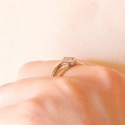 Vintage 9k Yellow Gold Band Ring with European Cut Diamond, 1970s-PPA-2026409