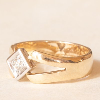 Vintage 9k Yellow Gold Band Ring with European Cut Diamond, 1970s-PPA-2026409