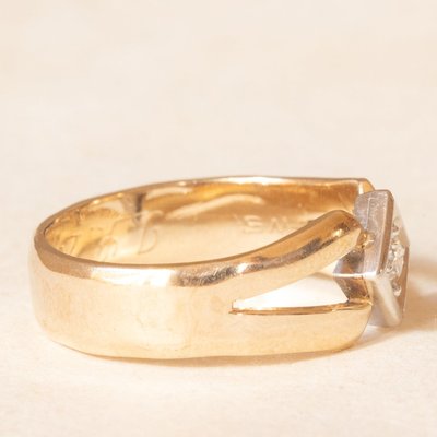 Vintage 9k Yellow Gold Band Ring with European Cut Diamond, 1970s-PPA-2026409