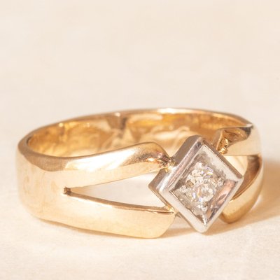 Vintage 9k Yellow Gold Band Ring with European Cut Diamond, 1970s-PPA-2026409