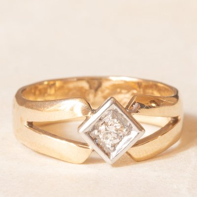 Vintage 9k Yellow Gold Band Ring with European Cut Diamond, 1970s-PPA-2026409