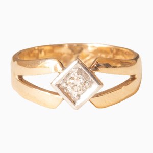 Vintage 9k Yellow Gold Band Ring with European Cut Diamond, 1970s-PPA-2026409