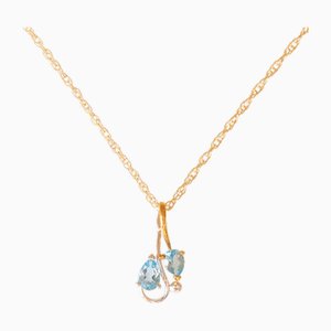 Vintage 9k Yellow Gold Chain Necklace with 9k Yellow and White Gold Pendant with Blue Topaz and Diamond, 1990s-PPA-2035218