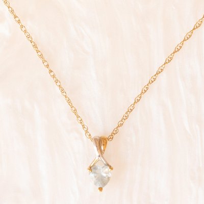 Vintage 9k Yellow Gold Chain Necklace with 9k Yellow and White Gold Pendant with Heart-Cut Blue Topaz, 1990s-PPA-2035216