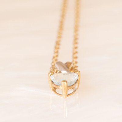 Vintage 9k Yellow Gold Chain Necklace with 9k Yellow and White Gold Pendant with Heart-Cut Blue Topaz, 1990s-PPA-2035216