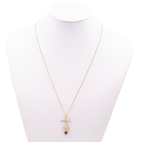 Vintage 9k Yellow Gold Necklace with Amethyst and Diamonds