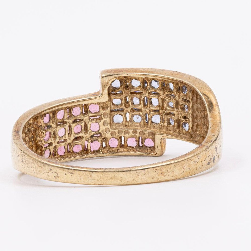 Vintage 9k Yellow Gold Ring with Pink and Lilac Sapphires, 1980s