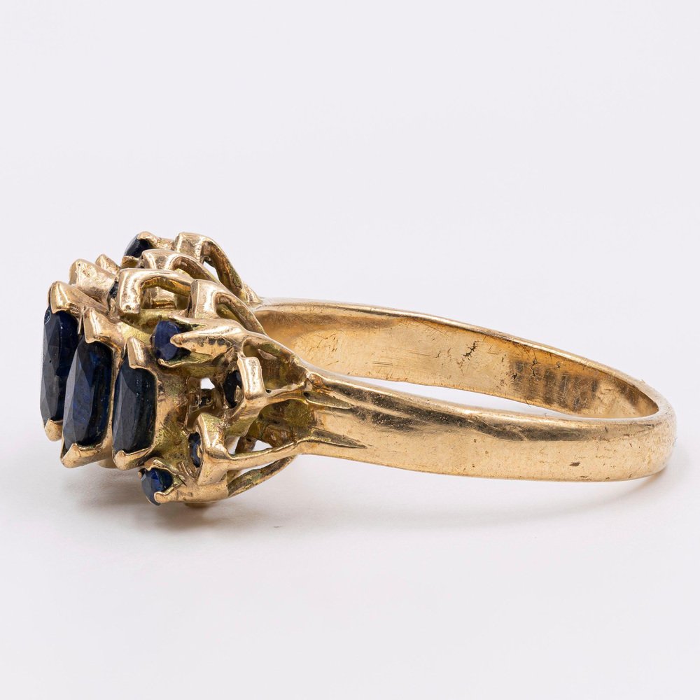 Vintage 9k Yellow Gold Ring with Sapphires, 1970s