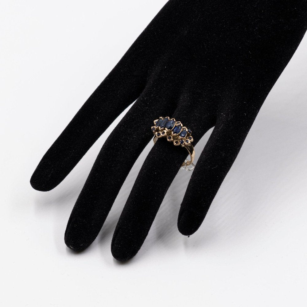 Vintage 9k Yellow Gold Ring with Sapphires, 1970s