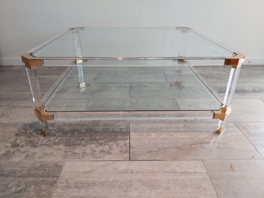 Vintage Acrylic Glass and Brass Coffee Table from Charles & Hollis Jones, 1970s-WBX-694283