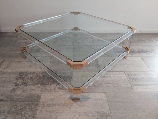 Vintage Acrylic Glass and Brass Coffee Table from Charles & Hollis Jones, 1970s-WBX-694283