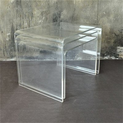 Vintage Acrylic Glass Side Tables, 1970s, Set of 3-WK-768975