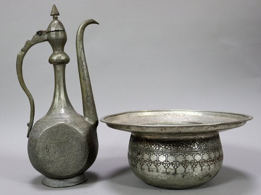 Vintage Afghan Engraved Pitcher and Basin Set in Copper, 1920s-UZN-1395094