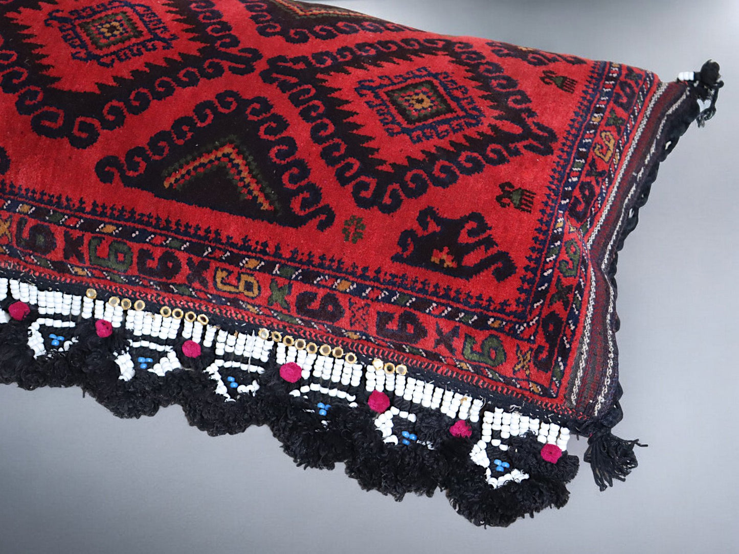 Vintage Afghan Nomad Rug Seat Cushion Cover, 1970s