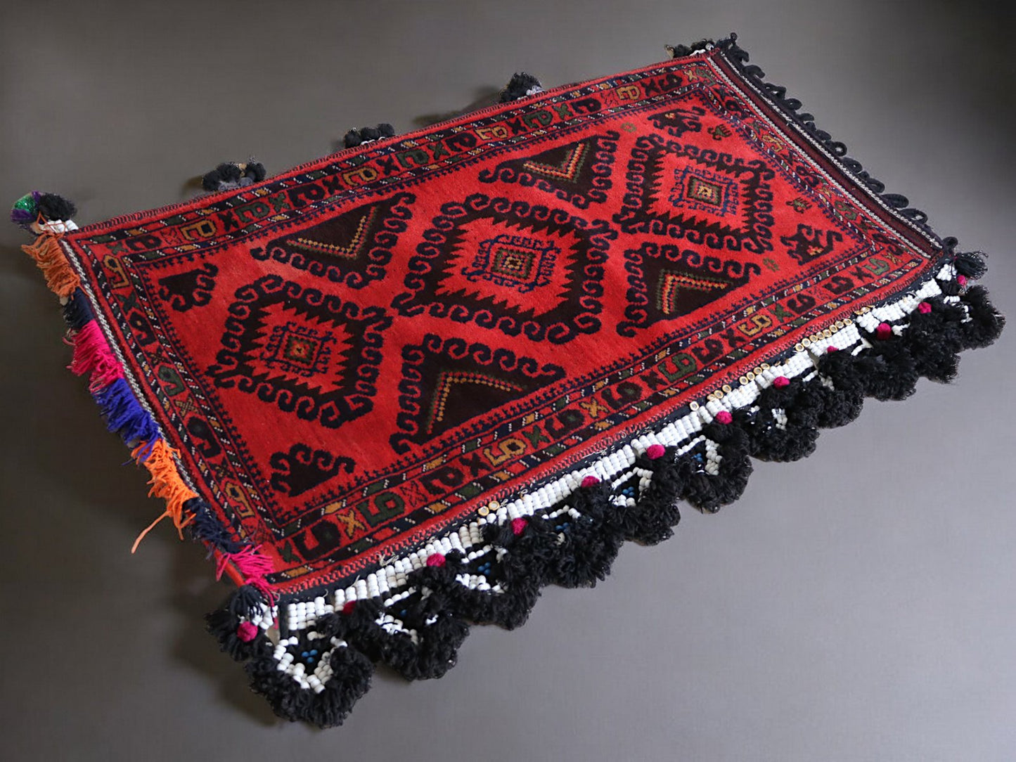 Vintage Afghan Nomad Rug Seat Cushion Cover, 1970s