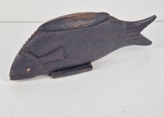 Vintage African Fish in Hand Carved Ebony Wood, 1950s-AXJ-2020503