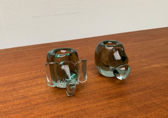 Vintage African Handmade Glass Animal Candle Holder from Ngwenya Glass, Set of 2-UAH-1111227