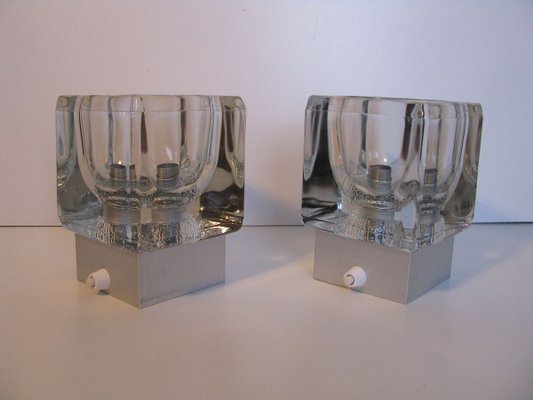 Vintage Aluminum and Glass Wall Lamps from Peill & Putzler, 1970s, Set of 2-SZW-580795