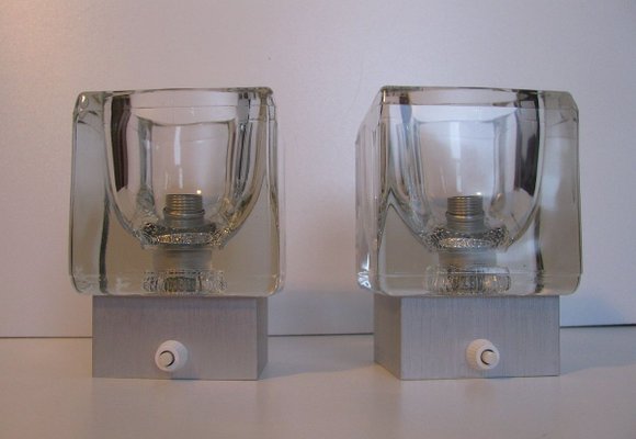 Vintage Aluminum and Glass Wall Lamps from Peill & Putzler, 1970s, Set of 2-SZW-580795