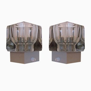 Vintage Aluminum and Glass Wall Lamps from Peill & Putzler, 1970s, Set of 2-SZW-580795