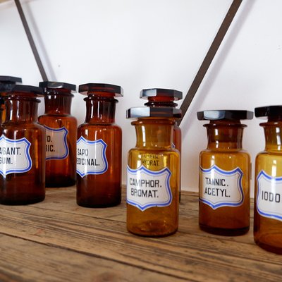 Vintage Amber Glass Pharmacy Bottle Collection, Set of 12-NYF-2018864