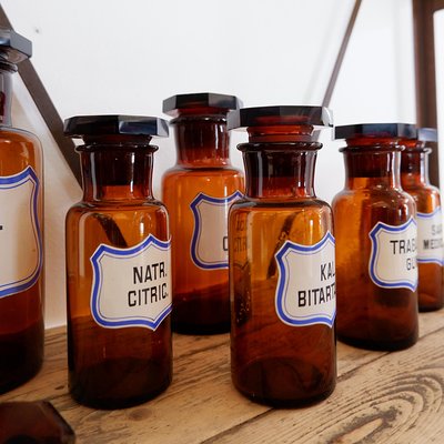 Vintage Amber Glass Pharmacy Bottle Collection, Set of 12-NYF-2018864