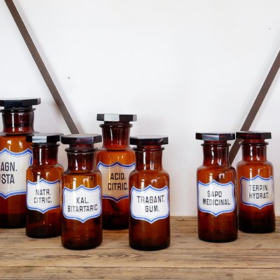 Vintage Amber Glass Pharmacy Bottle Collection, Set of 12-NYF-2018864