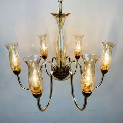 Vintage Amber Murano Chandelier from De Majo, Italy, 1970s-WQC-951838