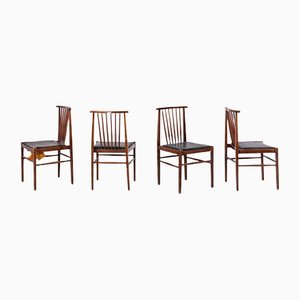 Vintage American Leather and Wood Chairs, Set of 4-RCE-1335492