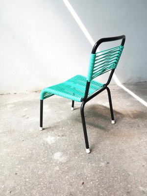 Vintage Aquamarine Green PVC Laces and Black Tubular Metal Childrens Chair, 1970s-GGK-645201