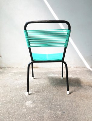 Vintage Aquamarine Green PVC Laces and Black Tubular Metal Childrens Chair, 1970s-GGK-645201