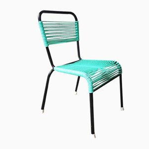 Vintage Aquamarine Green PVC Laces and Black Tubular Metal Childrens Chair, 1970s-GGK-645201