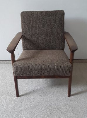 Vintage Armchair with Frame in Teak, Brown Seating and Back Cushions, 1970s-HOI-1703253