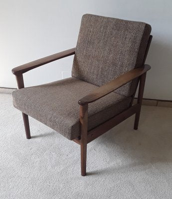 Vintage Armchair with Frame in Teak, Brown Seating and Back Cushions, 1970s-HOI-1703253